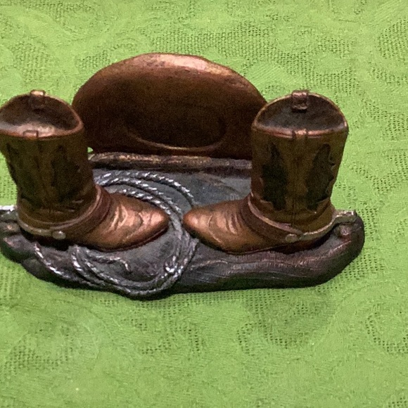 Cowboy Business Card Holder and Cowboy Boot Figurine - Picture 2 of 7